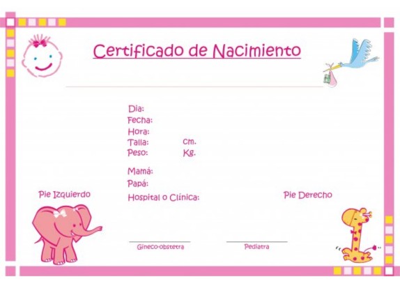 certificado de nacimiento de bebé para imprimir