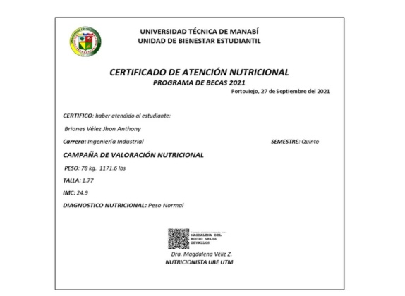 certificado nutricional